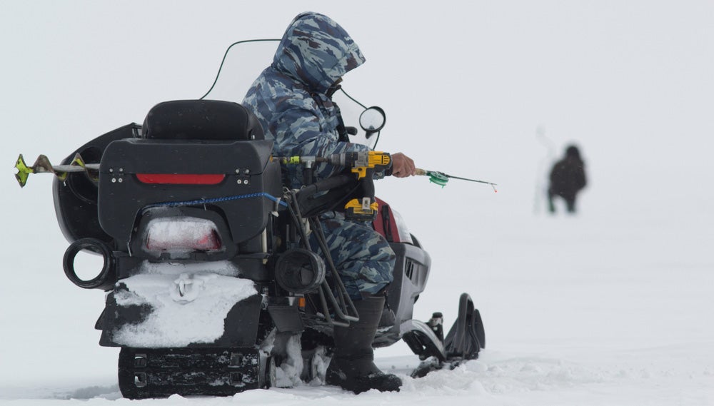 Snowmobile Setup for Ice Fishing 