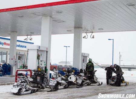 Gassing Up Snowmobiles In Northern Ontario